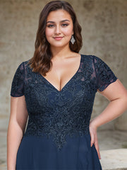 A-line V-Neck Asymmetrical Lace Chiffon Mother of the Bride Dress