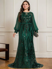 Trumpet/Mermaid Boat Neck Illusion Sweep Train Chiffon Sequin Evening Dress