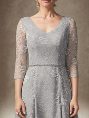 A-line V-Neck Knee-Length Chiffon Lace Mother of the Bride Dress With Beading Sequins