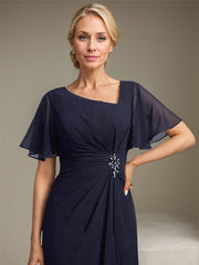 A-line Asymmetrical Floor-Length Chiffon Mother of the Bride Dress With Pleated Beading Sequins