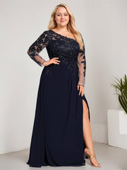 Trumpet/Mermaid Asymmetrical Illusion Floor-Length Lace Chiffon Evening Dress With Sequins