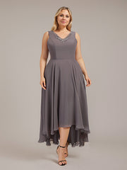 A-line V-Neck Asymmetrical Chiffon Mother of the Bride Dress With Beading Sequins