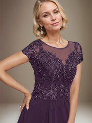 A-line Scoop Illusion Ankle-Length Lace Chiffon Mother of the Bride Dress With Sequins