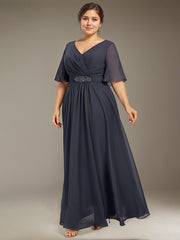 A-line V-Neck Ankle-Length Chiffon Mother of the Bride Dress With Pleated Beading Sequins