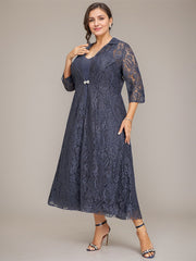 A-line V-Neck Tea-Length Chiffon Mother of the Bride Dress