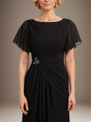 A-line Scoop Ankle-Length Chiffon Mother of the Bride Dress With Beading Pleated