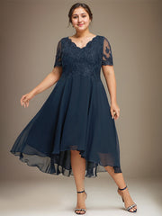 A-line V-Neck Asymmetrical Lace Chiffon Mother of the Bride Dress With Sequins
