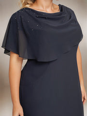 Sheath/Column Scoop Knee-Length Chiffon Mother of the Bride Dress With Beading