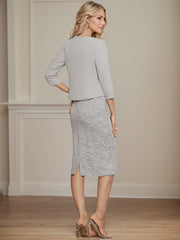 Sheath/Column Scoop Knee-Length Chiffon Lace Mother of the Bride Dress With Beading