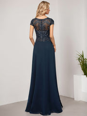 A-line Scoop Illusion Floor-Length Lace Chiffon Evening Dress With Sequins