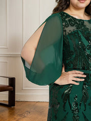 Trumpet/Mermaid Boat Neck Illusion Sweep Train Chiffon Sequin Evening Dress