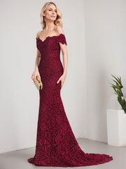 Trumpet/Mermaid Off the Shoulder Sweep Train Lace Mother of the Bride Dress