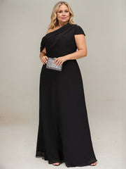 A-line Asymmetrical Floor-Length Chiffon Evening Dress With Pleated