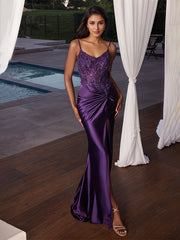 Flor Gown - Fitted Satin Gown with Embellished Bodice