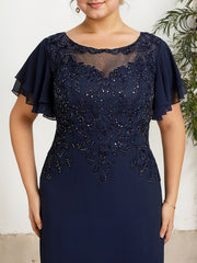 A-line Scoop Illusion Floor-Length Lace Chiffon Mother of the Bride Dress With Sequins