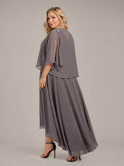 A-line V-Neck Asymmetrical Chiffon Mother of the Bride Dress With Beading Sequins