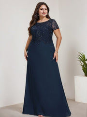 A-line Scoop Illusion Floor-Length Lace Chiffon Evening Dress With Sequins