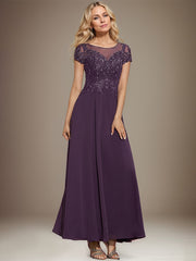 A-line Scoop Illusion Ankle-Length Lace Chiffon Mother of the Bride Dress With Sequins