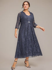 A-line V-Neck Tea-Length Chiffon Mother of the Bride Dress