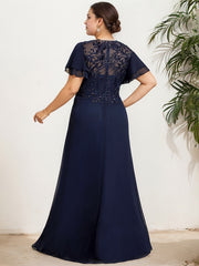 A-line Scoop Illusion Floor-Length Lace Chiffon Mother of the Bride Dress With Sequins