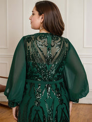 Trumpet/Mermaid Boat Neck Illusion Sweep Train Chiffon Sequin Evening Dress