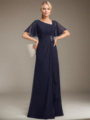 A-line Asymmetrical Floor-Length Chiffon Mother of the Bride Dress With Pleated Beading Sequins