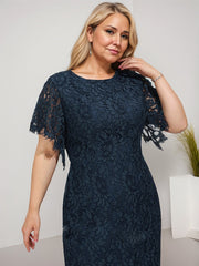 Sheath/Column Scoop Knee-Length Lace Mother of the Bride Dress