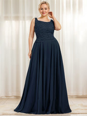 A-line Square Floor-Length Lace Chiffon Mother of the Bride Dress With Sequins