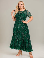 A-line Scoop Illusion Asymmetrical Sequin Lace Evening Dress