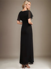 A-line Scoop Ankle-Length Chiffon Mother of the Bride Dress With Beading Pleated