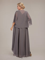 A-line V-Neck Asymmetrical Chiffon Mother of the Bride Dress With Beading Sequins