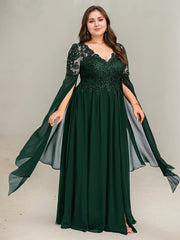 A-line V-Neck Floor-Length Lace Chiffon Evening Dress