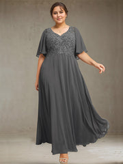 A-line V-Neck Floor-Length Chiffon Lace Mother of the Bride Dress With Sequins Beading