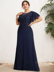 A-line Scoop Illusion Floor-Length Lace Chiffon Mother of the Bride Dress With Sequins
