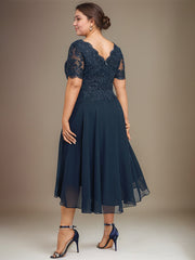 A-line V-Neck Asymmetrical Lace Chiffon Mother of the Bride Dress With Sequins