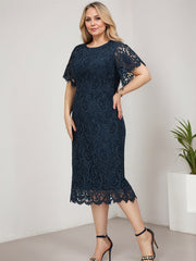 Sheath/Column Scoop Knee-Length Lace Mother of the Bride Dress