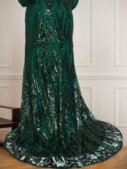 Trumpet/Mermaid Boat Neck Illusion Sweep Train Chiffon Sequin Evening Dress