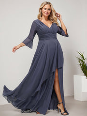 A-line V-Neck Floor-Length Chiffon Mother of the Bride Dress With Cascading Ruffles