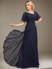 A-line Asymmetrical Floor-Length Chiffon Mother of the Bride Dress With Pleated Beading Sequins
