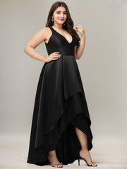A-line V-Neck Asymmetrical Satin Evening Dress