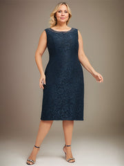 Sheath/Column Scoop Knee-Length Lace Mother of the Bride Dress With Sequins Beading