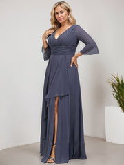 A-line V-Neck Floor-Length Chiffon Mother of the Bride Dress With Cascading Ruffles