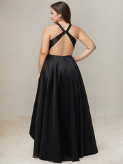 A-line V-Neck Asymmetrical Satin Evening Dress