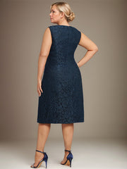 Sheath/Column Scoop Knee-Length Lace Mother of the Bride Dress With Sequins Beading
