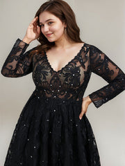 Ball-Gown/Princess V-Neck Sweep Train Tulle Lace Evening Dress With Sequins