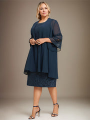 Sheath/Column Scoop Knee-Length Lace Mother of the Bride Dress With Sequins Beading