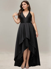 A-line V-Neck Asymmetrical Satin Evening Dress
