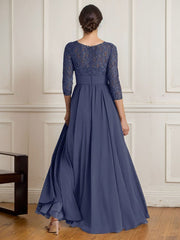 A-Line Scoop Floor-Length Sequins Chiffon Mother of the Bride Dress