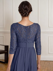 A-Line Scoop Floor-Length Sequins Chiffon Mother of the Bride Dress