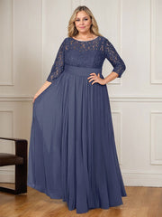 A-Line Scoop Floor-Length Sequins Chiffon Mother of the Bride Dress